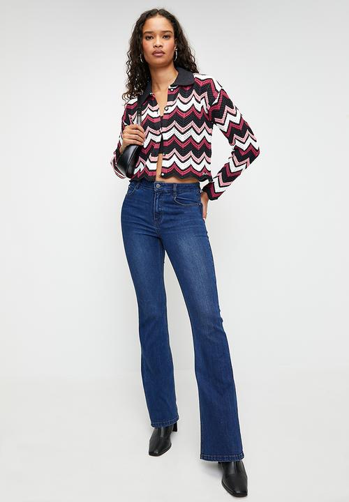 SISSY BOY - HENNEYSEY: Open-Work Zigzag Knit Collared Top - Multi