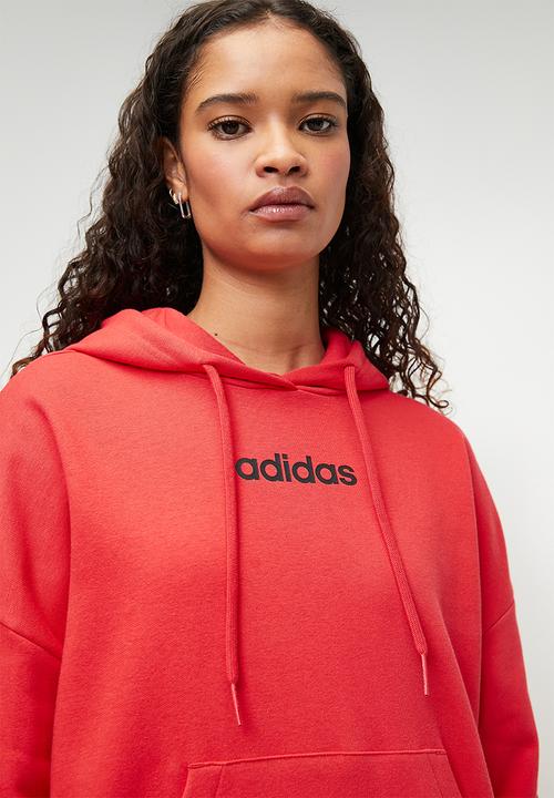 adidas Performance - Linear logo Fleece Hoodie - Pure Ruby/Black