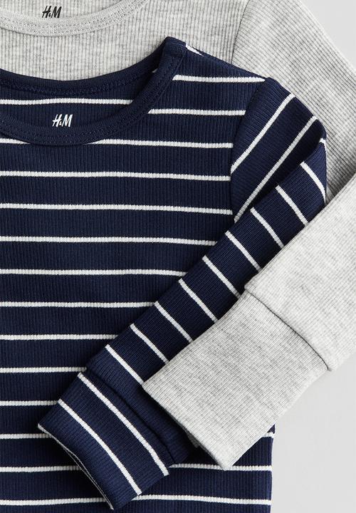 H&M - 2-Pack long-sleeved bodysuits - navy blue & striped