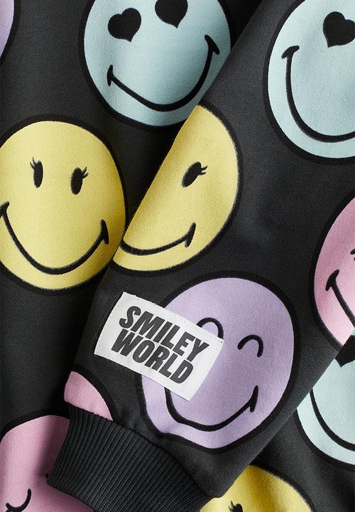 H&M - Printed sweatshirt - dark grey & emoji