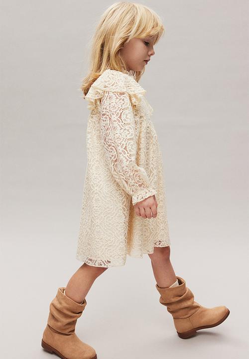 H&M - Frill-trimmed lace dress - light beige 