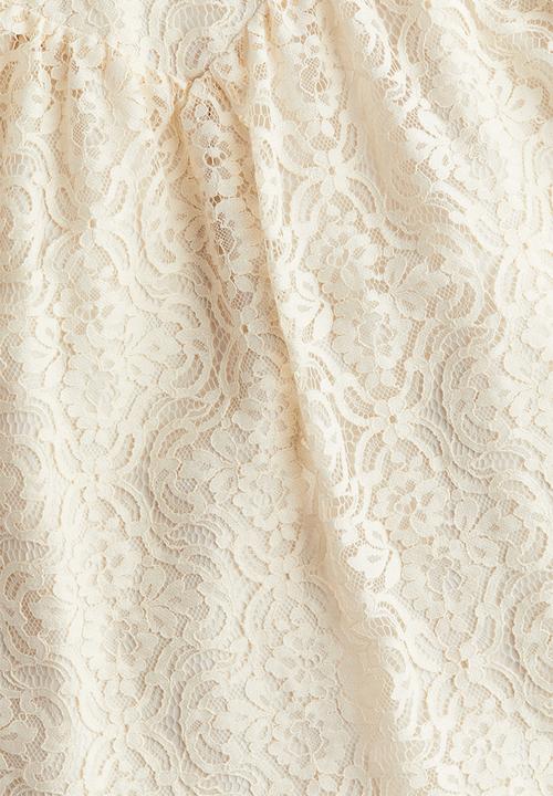 H&M - Frill-trimmed lace dress - light beige 
