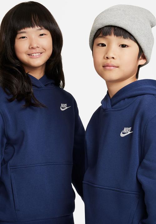 Nike - Kids Nike Club Fleece Hoody lbr - Midnight Navy/White