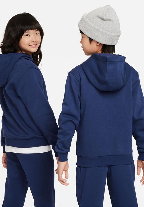 Nike - Kids Nike Club Fleece Hoody lbr - Midnight Navy/White