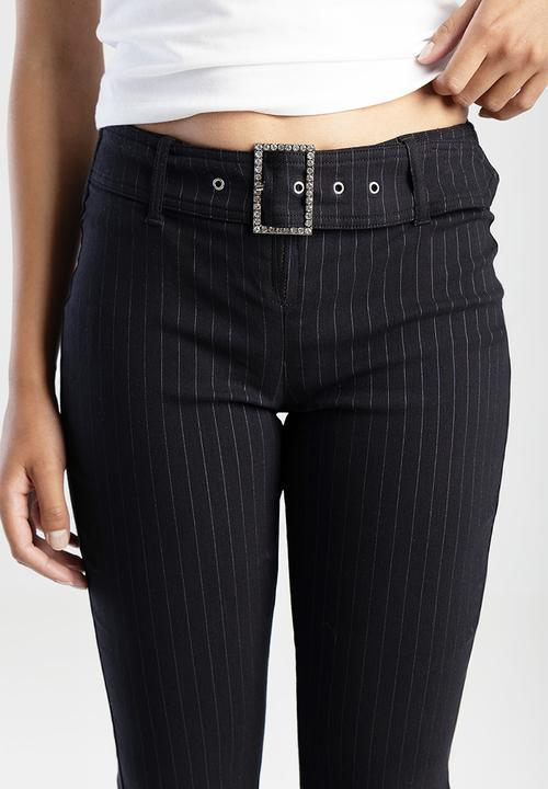 SISSY BOY - LUCY: Low Waist Skinny Flare With Self Belt  - Black / Grey