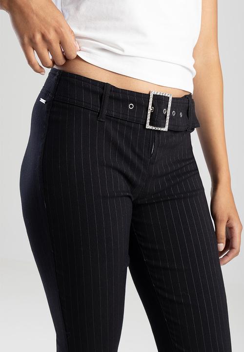 SISSY BOY - LUCY: Low Waist Skinny Flare With Self Belt  - Black / Grey