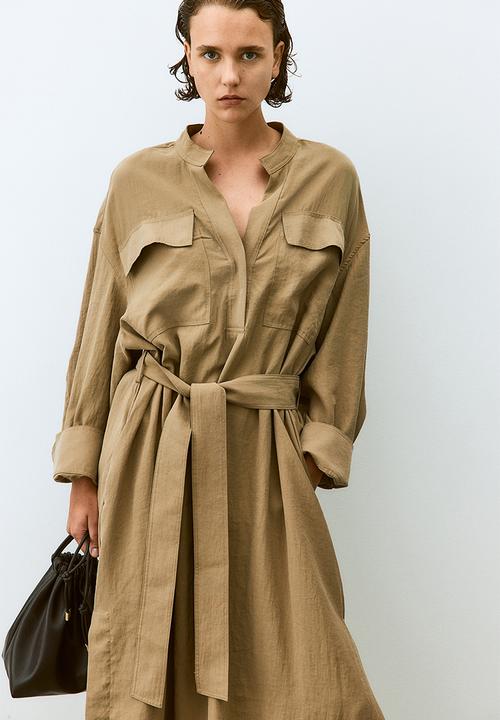 H&M - Tie-belt cargo dress - beige