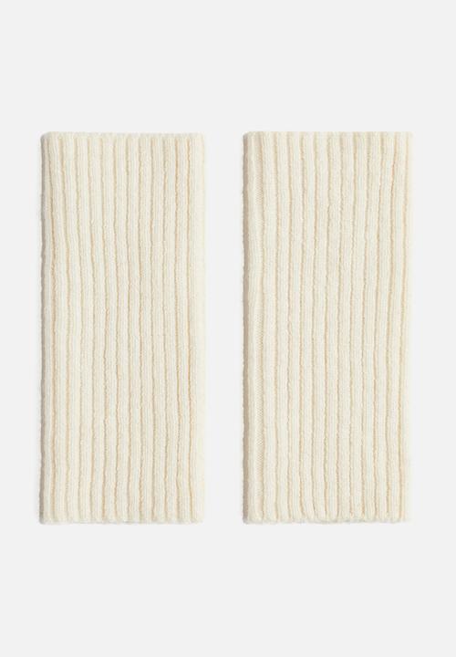 Rib-knit wrist warmers - cream