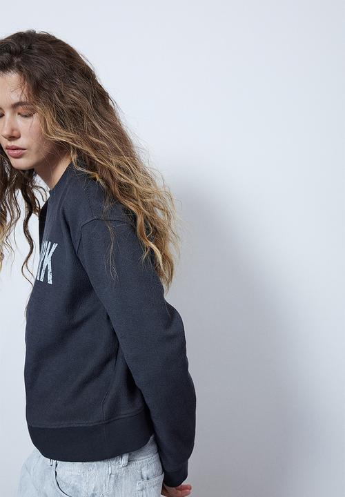 H&M - Oversized motif-front sweatshirt - dark grey & new york