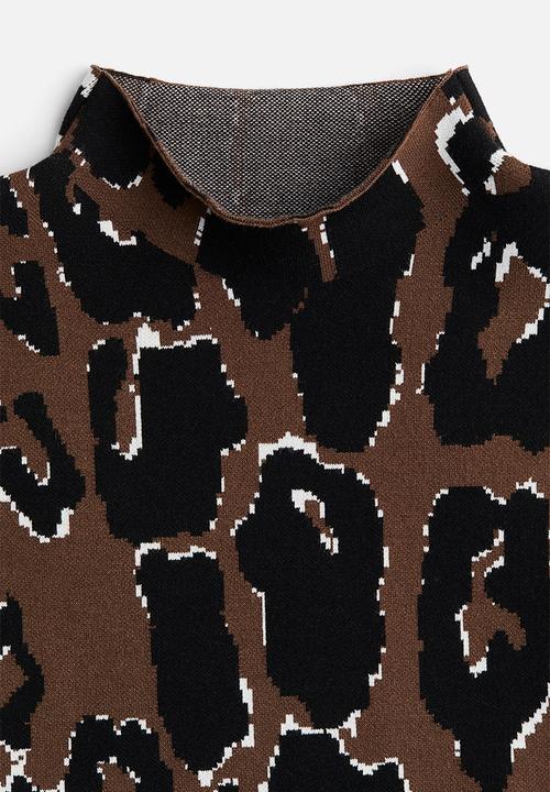 H&M - Jacquard-knit turtleneck jumper - brown/leopard print