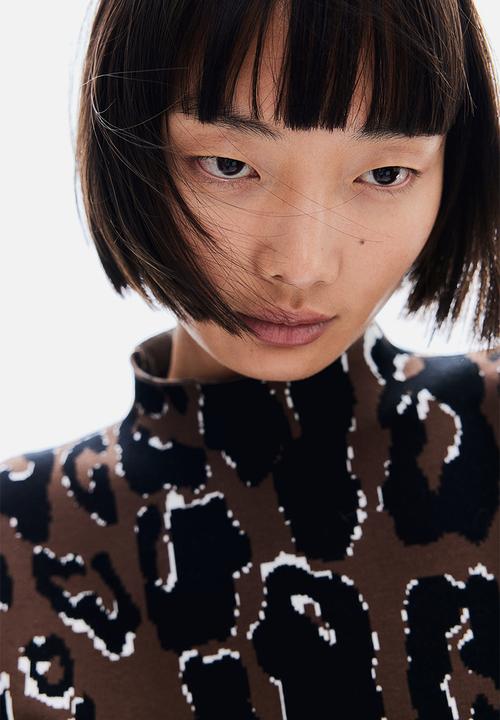 H&M - Jacquard-knit turtleneck jumper - brown/leopard print