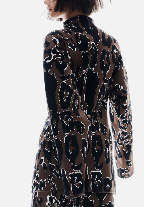 H&M - Jacquard-knit turtleneck jumper - brown/leopard print