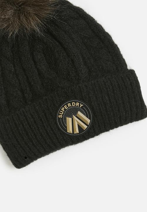 Superdry. - Cable Luxe Knit Beanie Hat - Black
