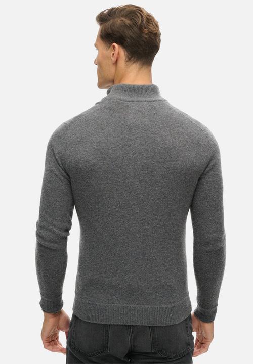 Superdry. - Essential emb knit half zip - gull grey marl