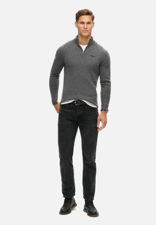 Superdry. - Essential emb knit half zip - gull grey marl