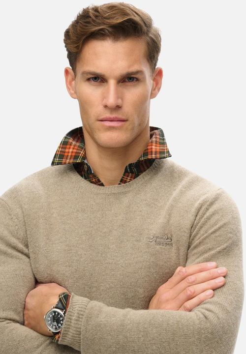 Superdry. - Essential slim fit crew jumper - light brown marl