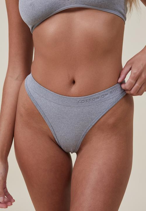 Cotton On - Seamless High Cut G-string Brief - Grey Marle Debossed