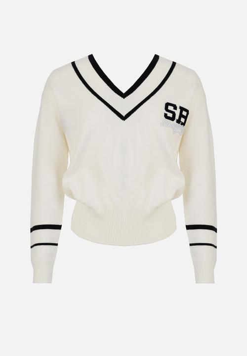 SISSY BOY - RUE: Logo Knit V-Neck Sweater - White