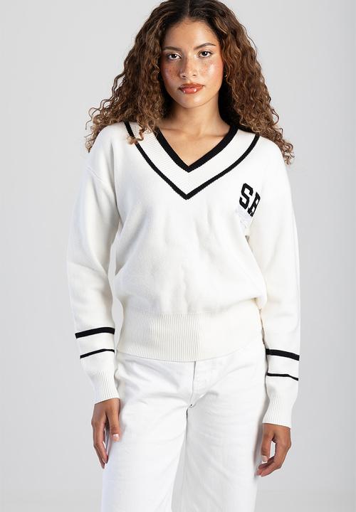 SISSY BOY - RUE: Logo Knit V-Neck Sweater - White
