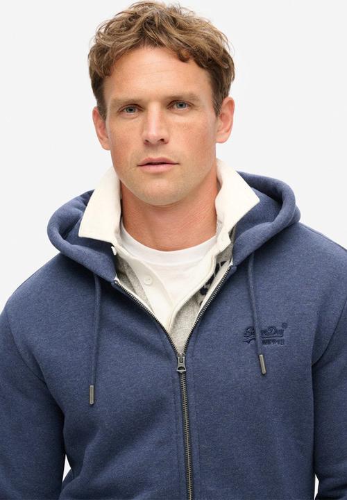 Superdry. - Essential logo zip hoodie - Heritage Navy Marl