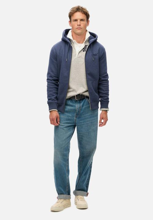 Superdry. - Essential logo zip hoodie - Heritage Navy Marl