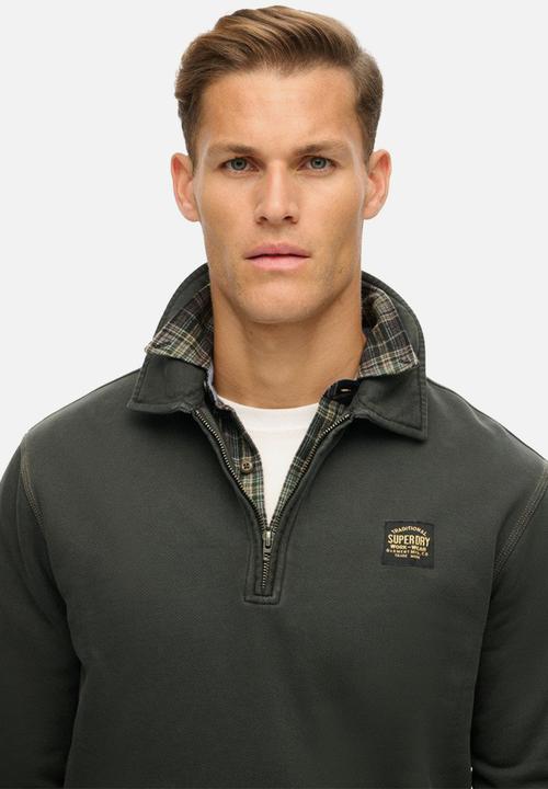 Superdry. - Contrast stitch half zip thru - Washed Black