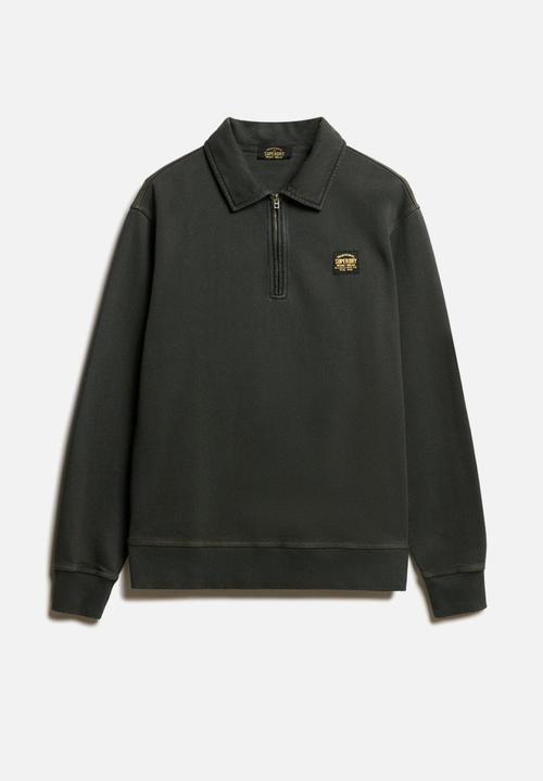Superdry. - Contrast stitch half zip thru - Washed Black
