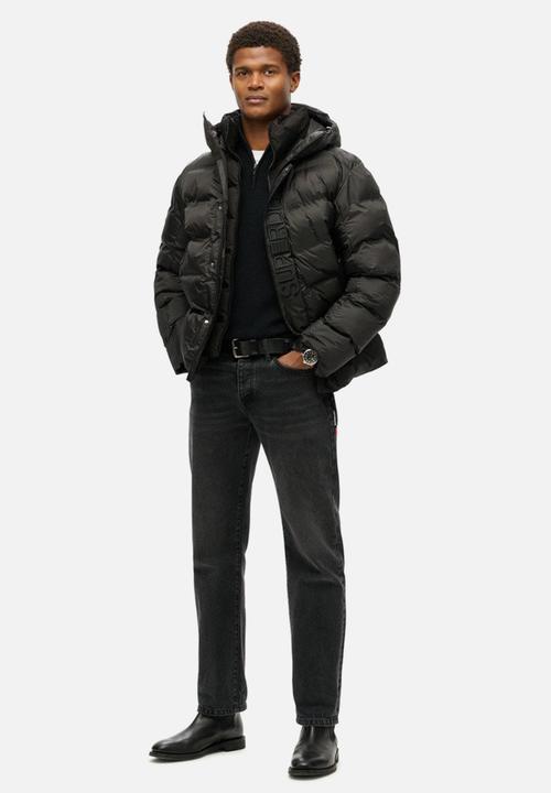Superdry. - Hooded city graphic puffer jacket - black