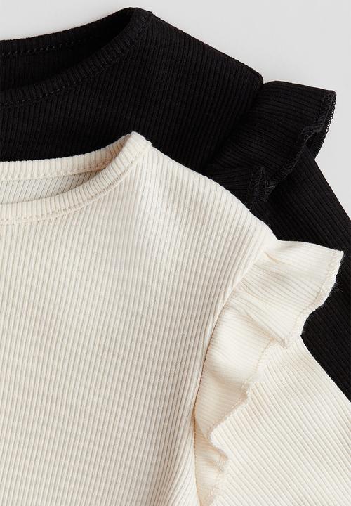 H&M - 2-pack ribbed cotton tops - black,white