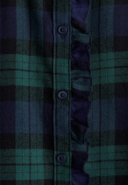 H&M - Frill-trimmed twill blouse - dark blue & green checked