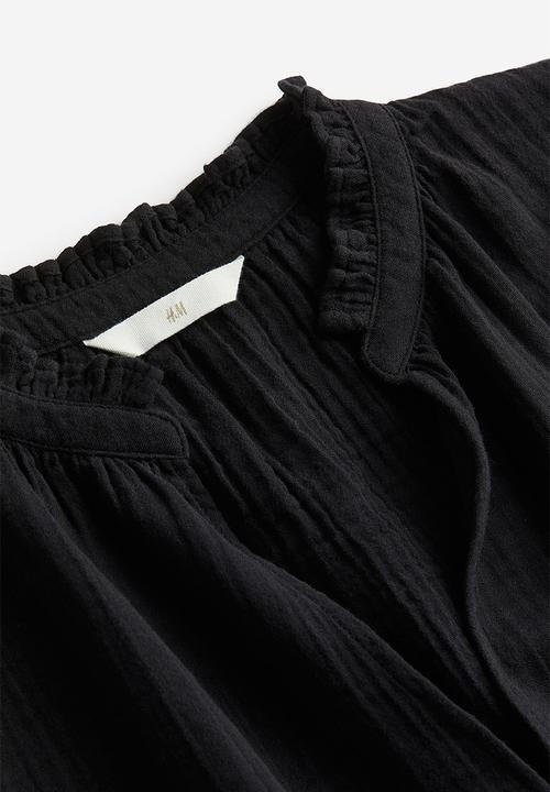 H&M - Frill-trimmed cotton blouse - black