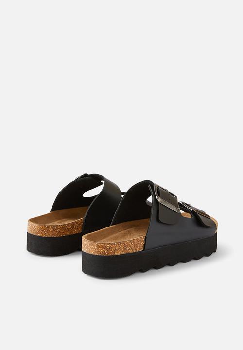 Cotton On - Rex flatform buckle slide - black smooth