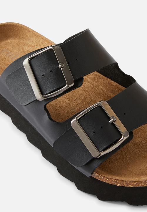 Cotton On - Rex flatform buckle slide - black smooth