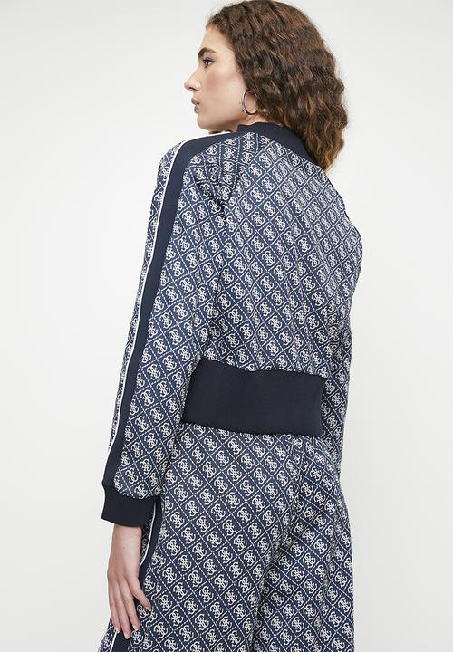 GUESS - Sarah 4g logo full zip sweatshirt - 4g rhombus ocean jacquard