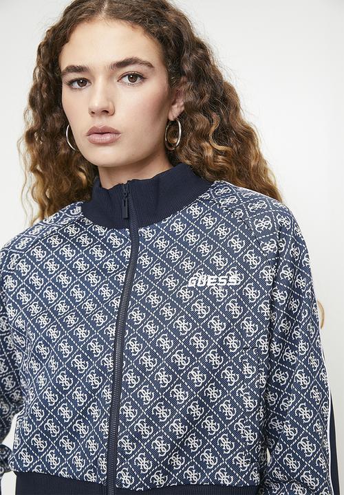 GUESS - Sarah 4g logo full zip sweatshirt - 4g rhombus ocean jacquard