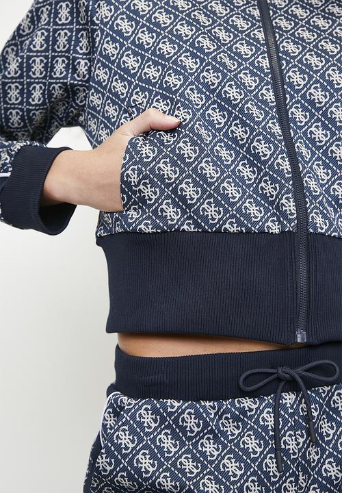 GUESS - Sarah 4g logo full zip sweatshirt - 4g rhombus ocean jacquard
