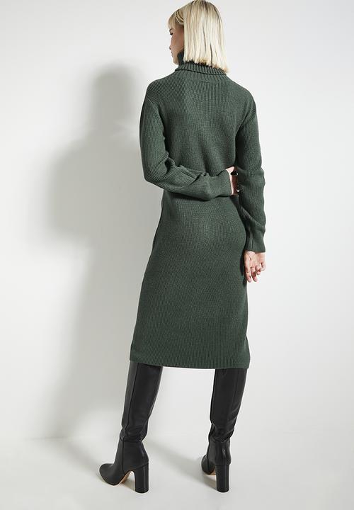POLO - Wmn olivia long sleeve roll neck knit dress - forest green