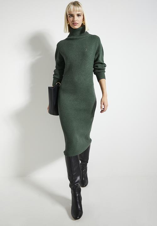 POLO - Wmn olivia long sleeve roll neck knit dress - forest green