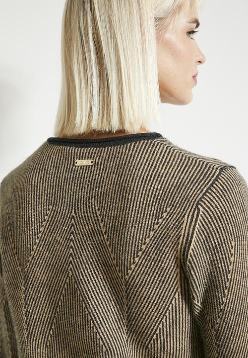 POLO - Wmn alex ls textured knit jersey - dark green & brown