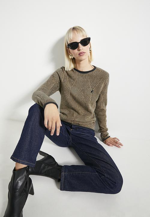 POLO - Wmn alex ls textured knit jersey - dark green & brown