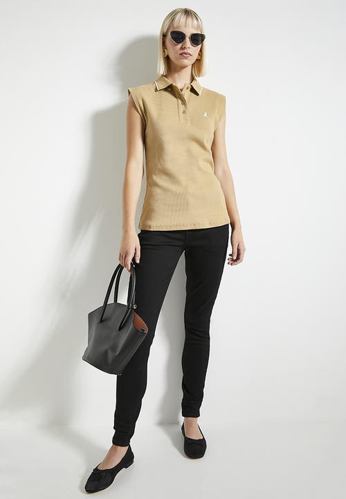 POLO - Wmn dakota short sleeve ribbed golfer - stone