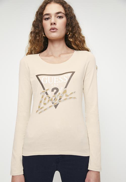 GUESS - Ls Rn Icon Tee - Pearl Oyster