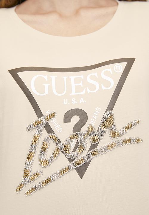 GUESS - Ls Rn Icon Tee - Pearl Oyster