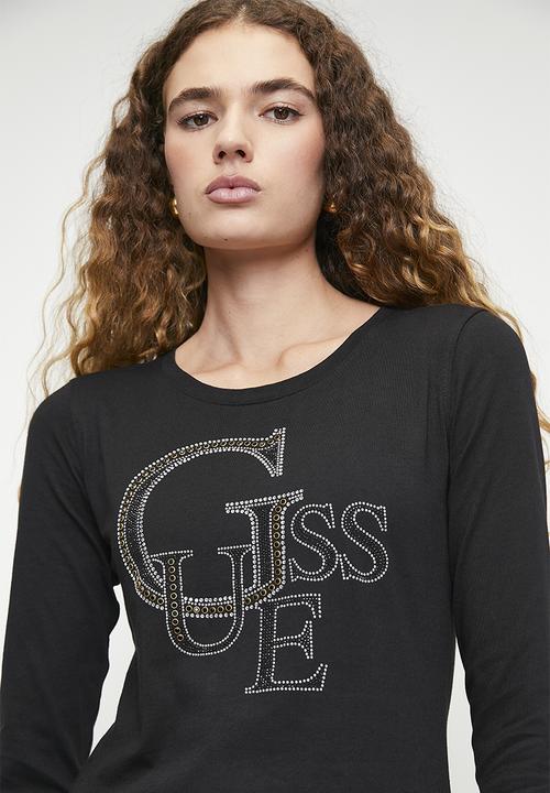 GUESS - Ls Rn Guess Studded Logo Tee - Jet Black A997