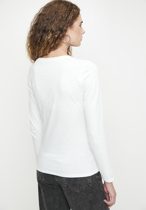 GUESS - Ls Rn Guess Studded Logo Tee - Pure White