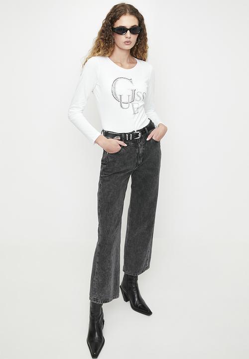 GUESS - Ls Rn Guess Studded Logo Tee - Pure White