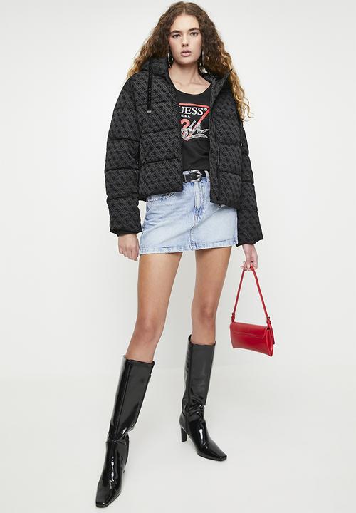 GUESS - Daisy Puffer Logo Flock - Peony Logo Black