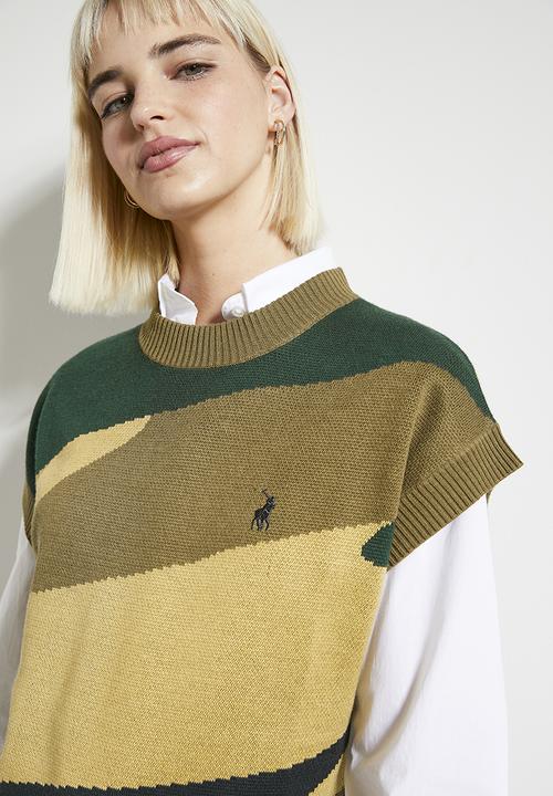 POLO - Wmn ruth sleeveless intarsia knit - olive