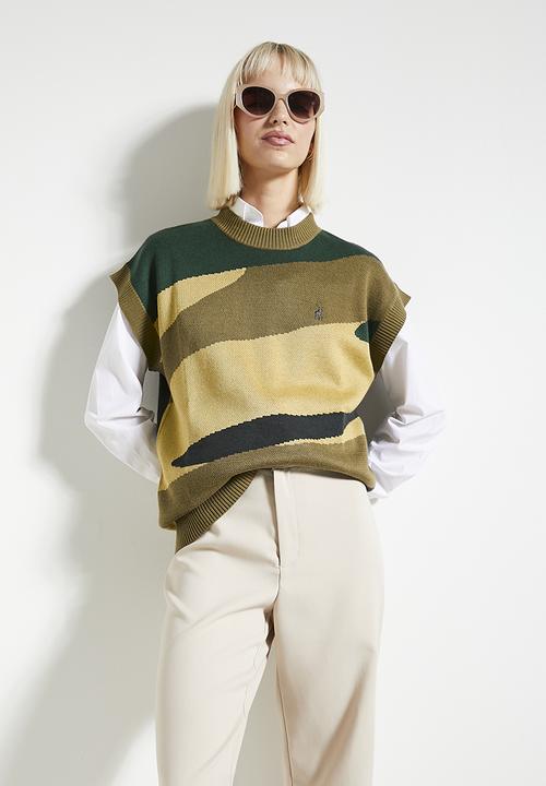 POLO - Wmn ruth sleeveless intarsia knit - olive