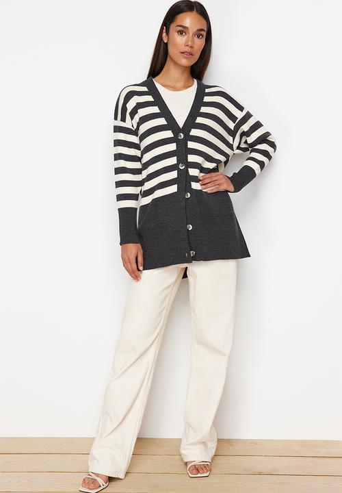 Trendyol - V-neck striped cardigan - anthracite 